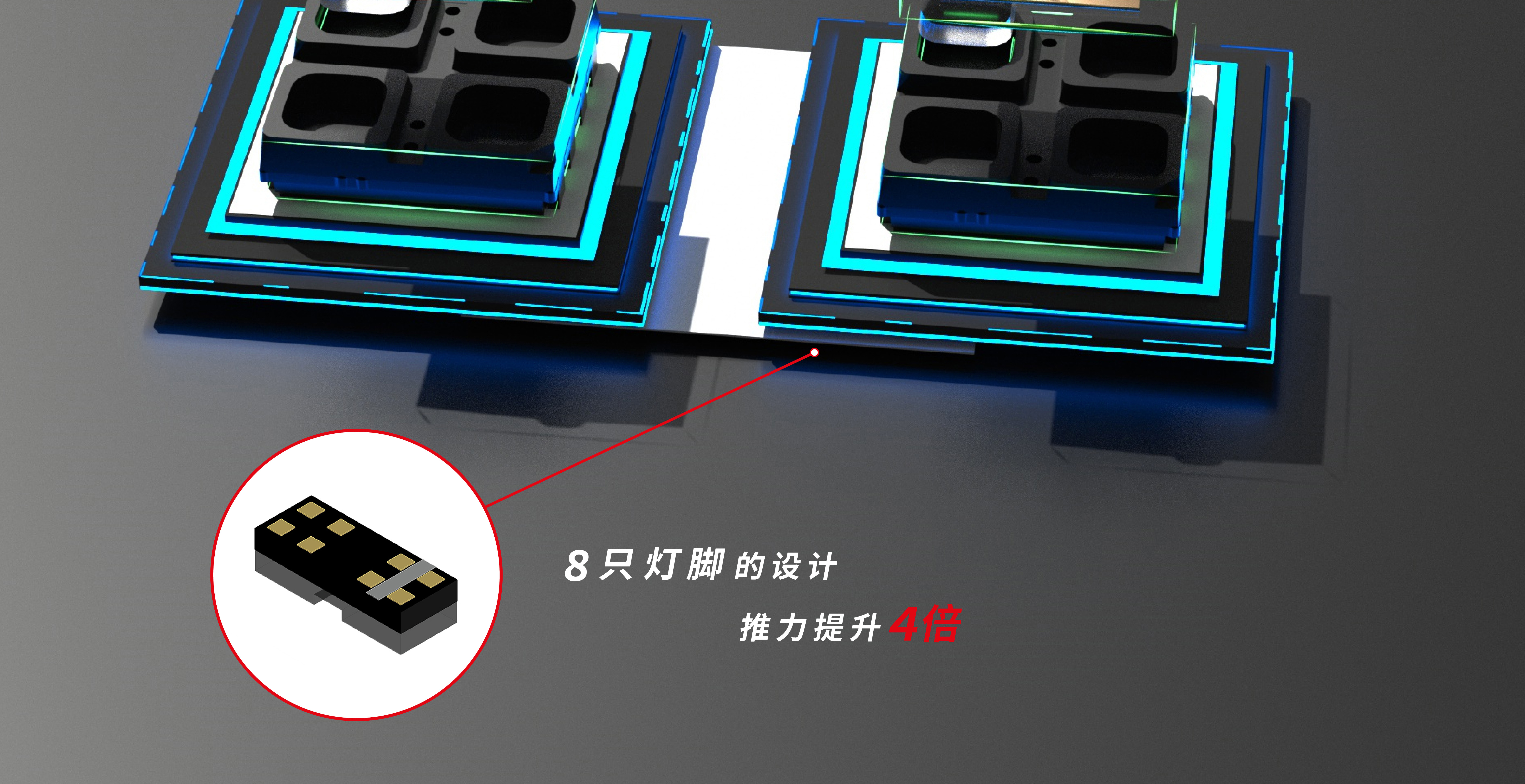 視爵光旭LED顯示屏產(chǎn)品8只燈腳的設(shè)計，推力提升4倍